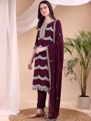 women ethnic regular thread work kurta with trousers with dupatta 6