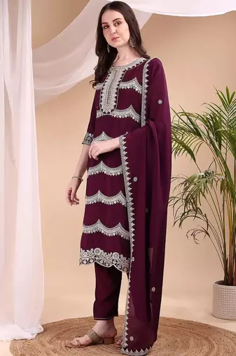 women ethnic regular thread work kurta with trousers with dupatta