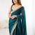 Teal embellished zari satin heavy work saree