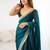 Teal embellished zari satin heavy work saree
