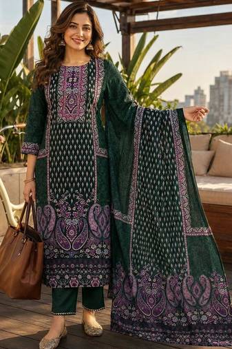 women ethnic motifs printed regular  silk kurta with trousers & with dupatta