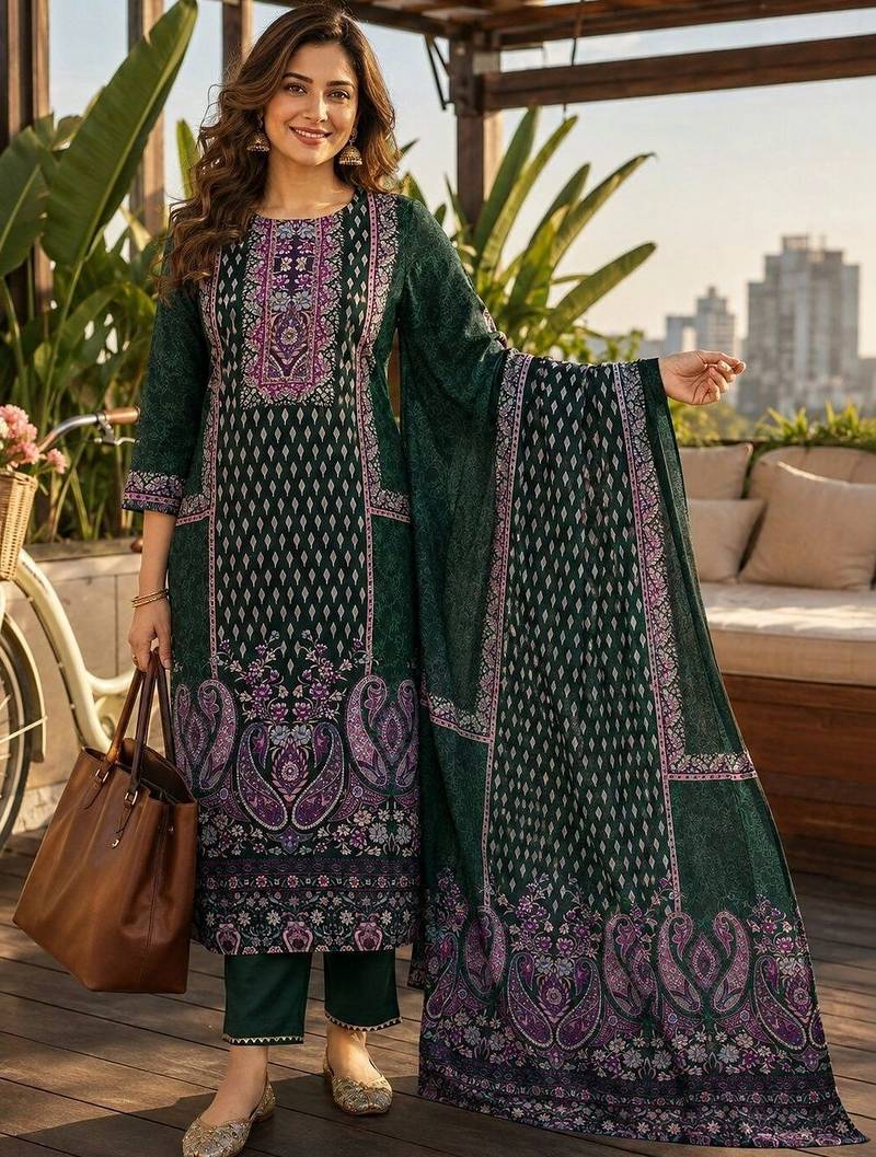 women ethnic motifs printed regular  silk kurta with trousers & with dupatta