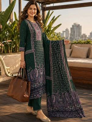 women ethnic motifs printed regular  silk kurta with trousers & with dupatta 2