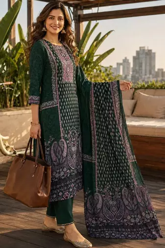 women ethnic motifs printed regular  silk kurta with trousers & with dupatta