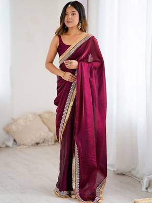 Maroon embellished embroidered satin designer saree 2