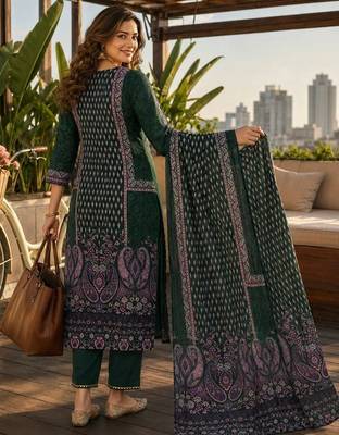 women ethnic motifs printed regular  silk kurta with trousers & with dupatta 3