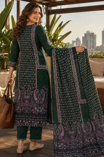 women ethnic motifs printed regular  silk kurta with trousers & with dupatta