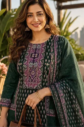 women ethnic motifs printed regular  silk kurta with trousers & with dupatta