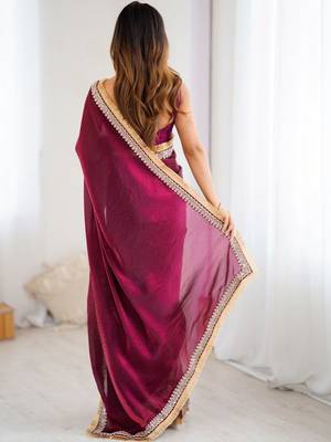 Maroon embellished embroidered satin designer saree 3