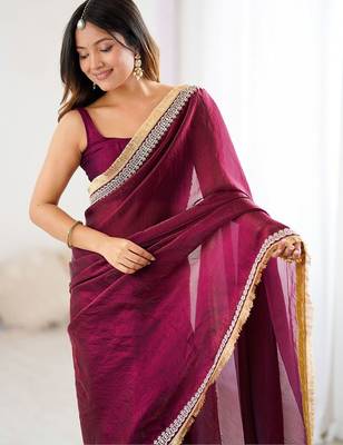 Maroon embellished embroidered satin designer saree 5