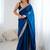 Blue ethnic motifs embroidered satin saree