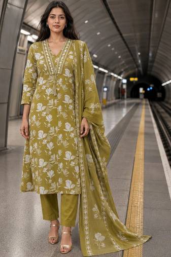 women floral printed regular  silk kurta with trousers & with dupatta
