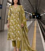 women floral printed regular  silk kurta with trousers & with dupatta