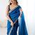 Blue ethnic motifs embroidered satin saree