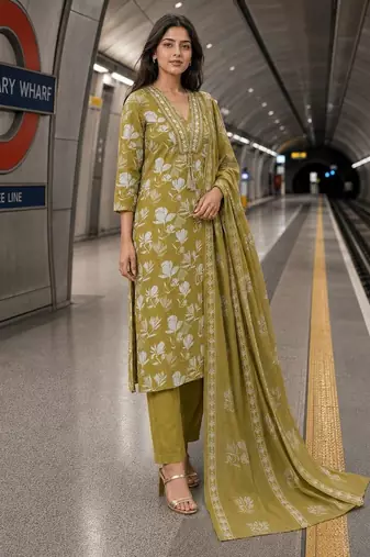 women floral printed regular  silk kurta with trousers & with dupatta