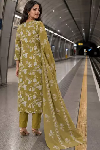 women floral printed regular  silk kurta with trousers & with dupatta