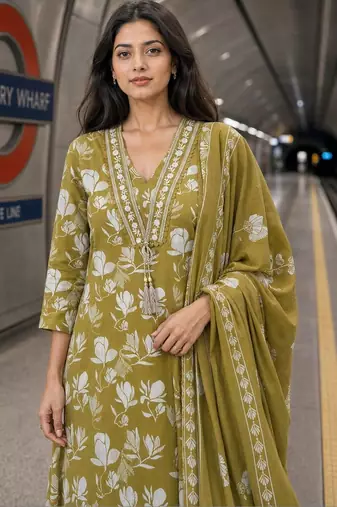 women floral printed regular  silk kurta with trousers & with dupatta