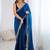 Blue ethnic motifs embroidered satin saree