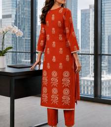 women ethnic motifs printed regular mirror work  cotton kurta with trousers & with dupatta