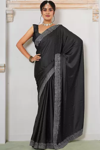 Black black embellished beads and stones satin saree