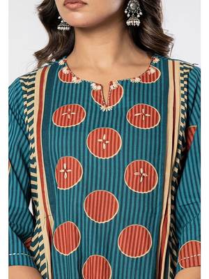women printed regular thread work  cotton kurta with palazzos & with dupatta 3