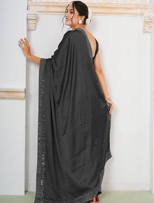 Black black embellished beads and stones satin saree 3