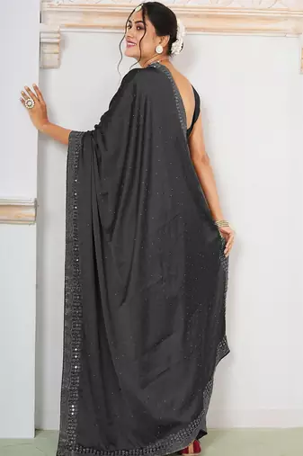 Black black embellished beads and stones satin saree