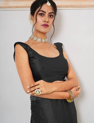 Black black embellished beads and stones satin saree 4