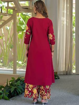 women floral embroidered regular thread work  cotton kurta with palazzos & with dupatta 2