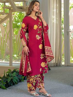 women floral embroidered regular thread work  cotton kurta with palazzos & with dupatta 5