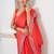 Red women embellished mirror work satin saree
