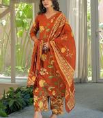 women floral printed regular mirror work  cotton kurta with palazzos & with dupatta