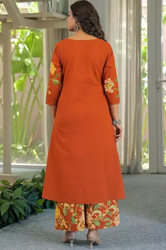 women floral printed regular mirror work  cotton kurta with palazzos & with dupatta
