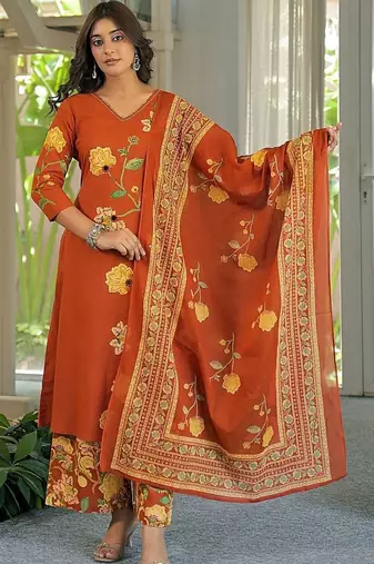 women floral printed regular mirror work  cotton kurta with palazzos & with dupatta
