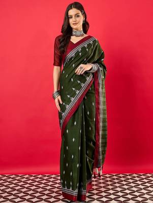 Green ethnic motifs bhagalpuri saree 1