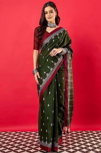 Green ethnic motifs bhagalpuri saree