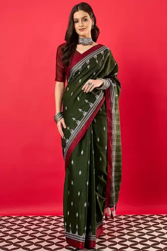 Green ethnic motifs bhagalpuri saree
