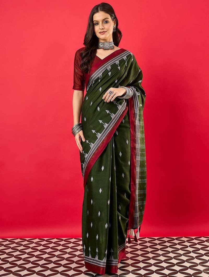 Green ethnic motifs bhagalpuri saree