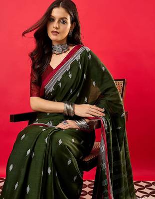 Green ethnic motifs bhagalpuri saree 2