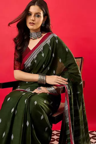 Green ethnic motifs bhagalpuri saree