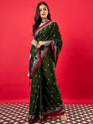 Green ethnic motifs bhagalpuri saree 3