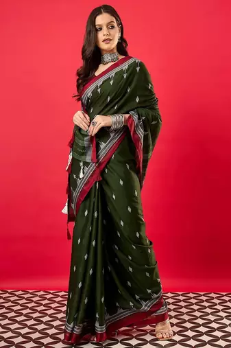 Green ethnic motifs bhagalpuri saree