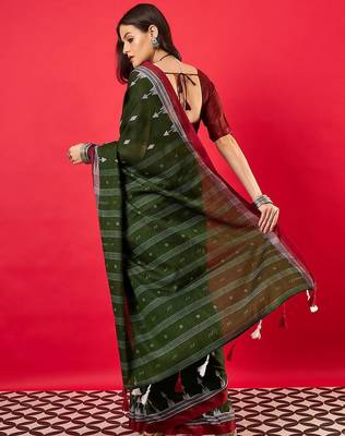 Green ethnic motifs bhagalpuri saree 4