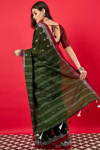 Green ethnic motifs bhagalpuri saree