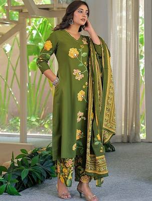 women floral embroidered regular thread work  cotton kurta with palazzos & with dupatta 4