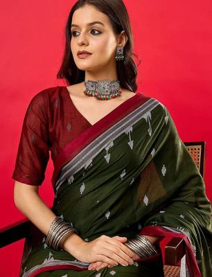 Green ethnic motifs bhagalpuri saree 5