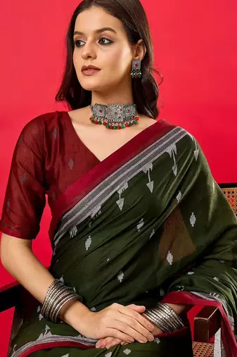 Green ethnic motifs bhagalpuri saree