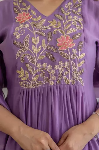 women floral embroidered angrakha thread work chanderi silk kurta with trousers & with dupatta