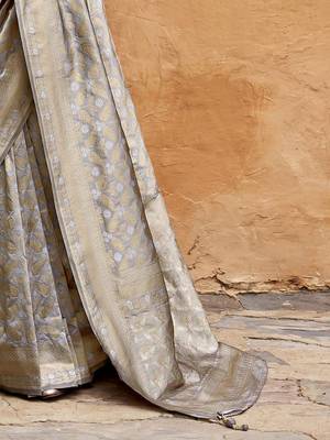 Grey ethnic motifs zari silk blend banarasi saree 5