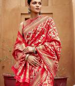 Red ethnic motifs zari silk blend banarasi saree